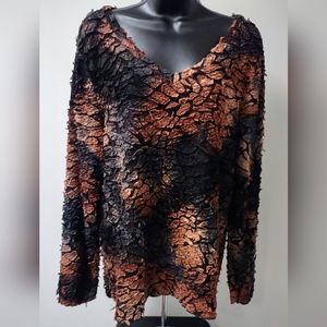 Multiples V-neck Long Sleeve Top, Brown and Black, Size XL, Great Condition